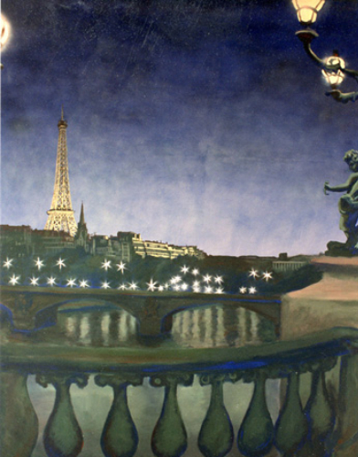 Nighttime view of the Eiffel Tower illuminated in Paris.